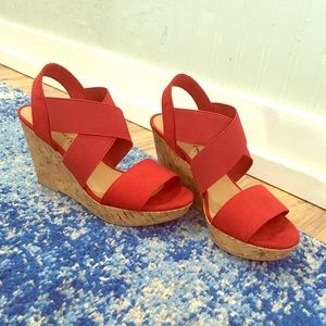 American Eagle Red Strap Wedges